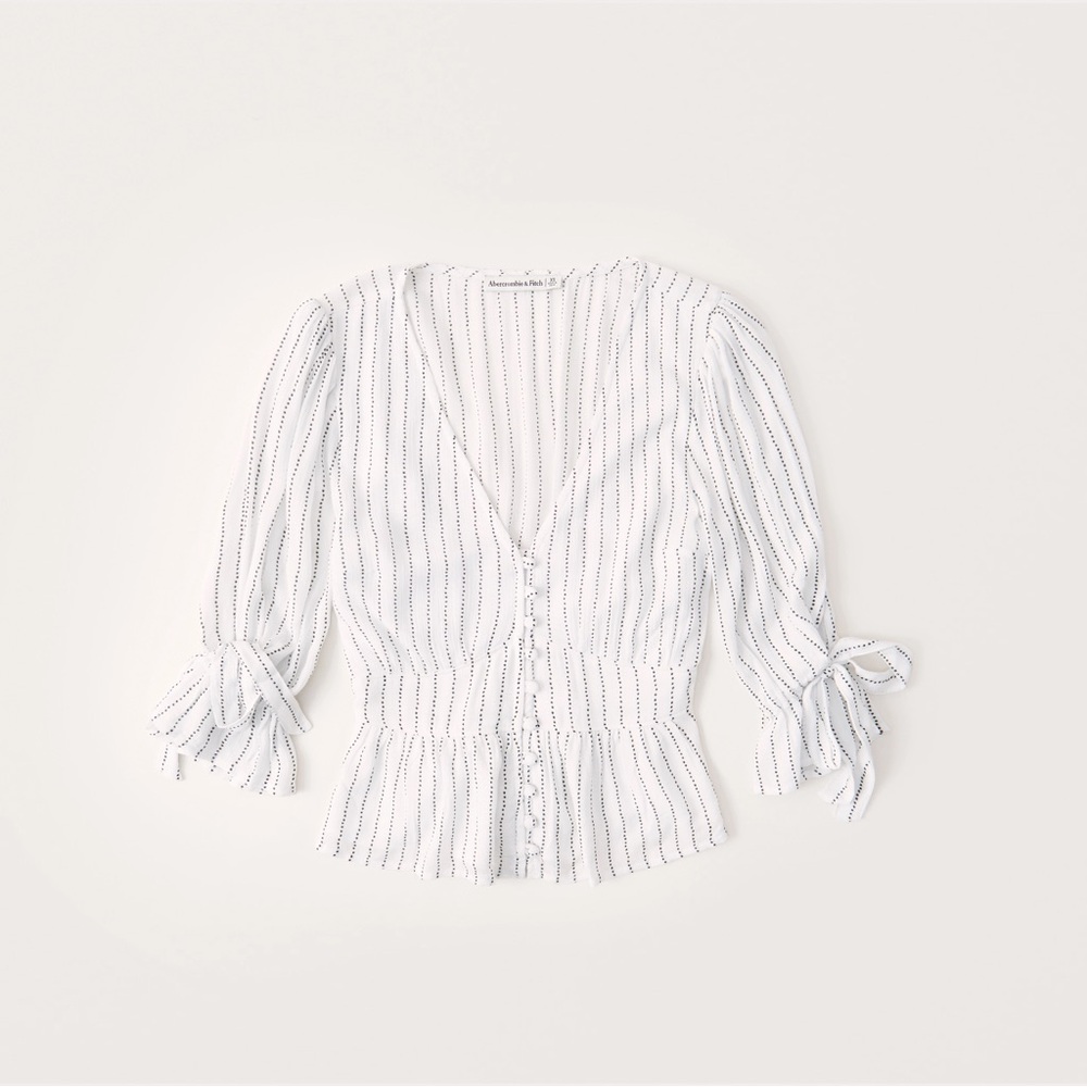 A&F Striped Tie Sleeve Peasant Blouse // M